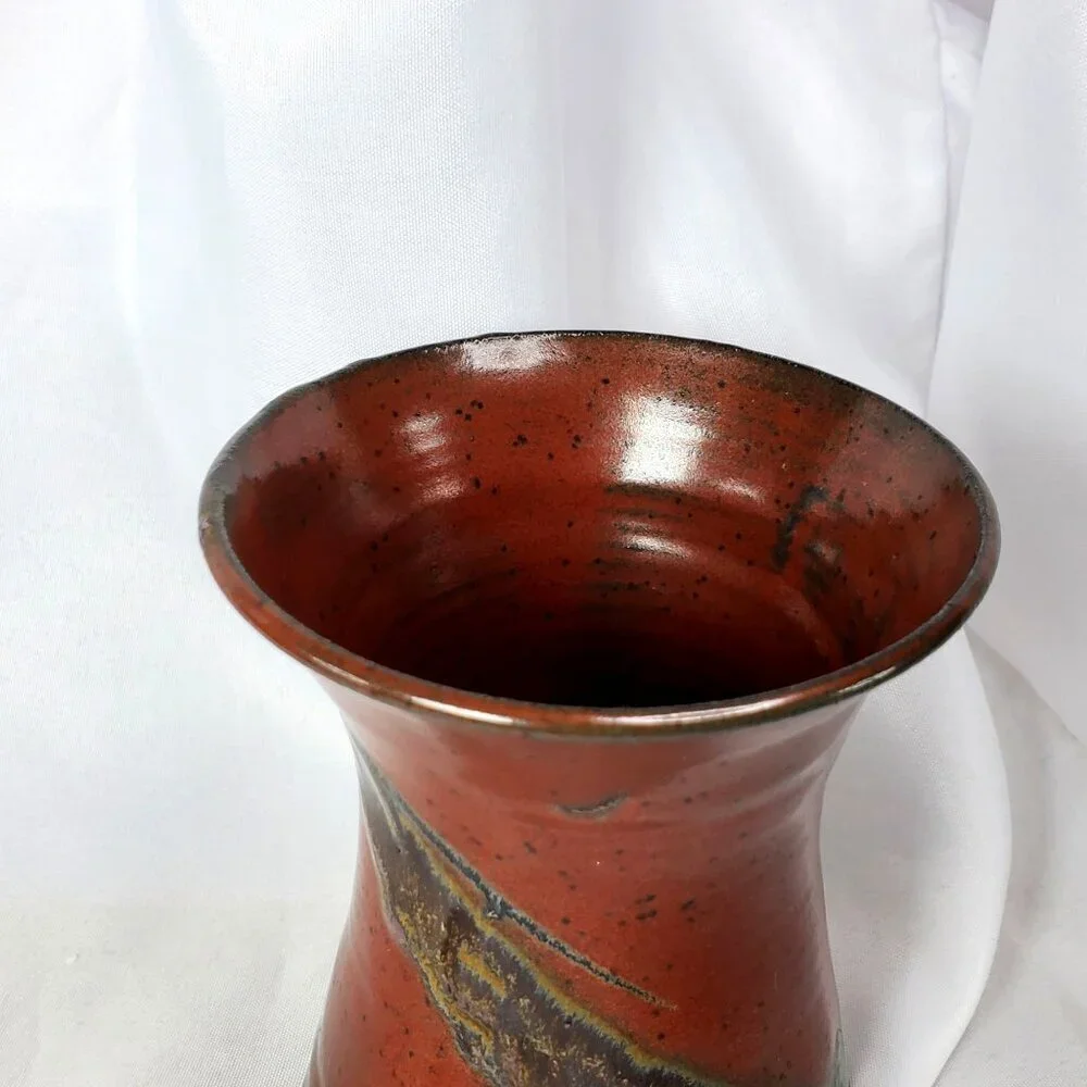 Artisan Studio Art Pottery Vase With Earthy Tones & Drip Glaze Detailing